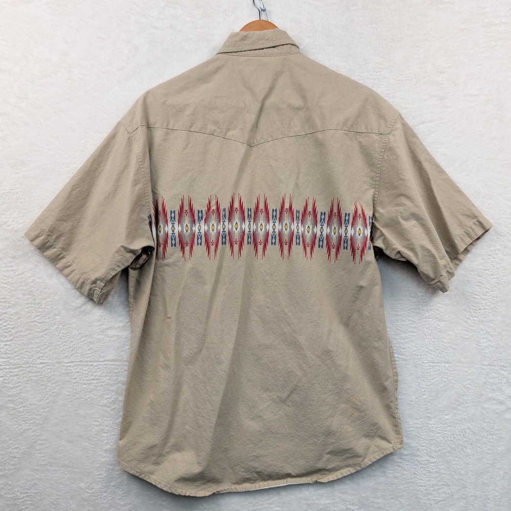 VTG Wrangler Shirt Men's XL Tan Aztec Button Down Western Pearl Snap Cowboy 90s - Picture 2 of 13